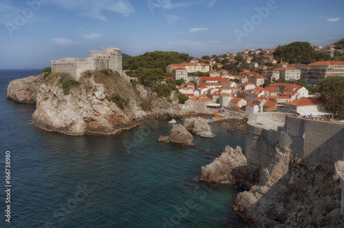 Fort Lovrijenac or St. Lawrence Fortress in Dubrovnik old town on the Dalmatian coast, overshadowing the two entrances to the city. 