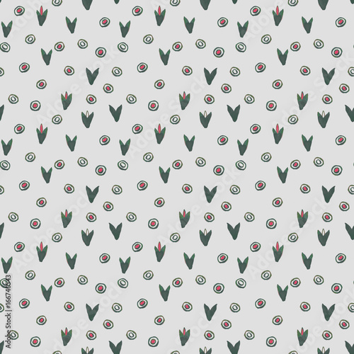 Hand drawned seamless watercolor pattern. Abstract watercolor flowers in green and pink on gray background. Seamless pattern with watercolor flowers on grey background.
