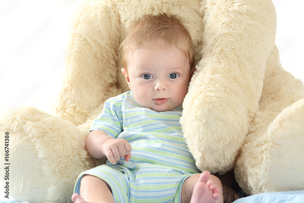 Baby and teddy bear looking at you Baby and teddy bear looking at you