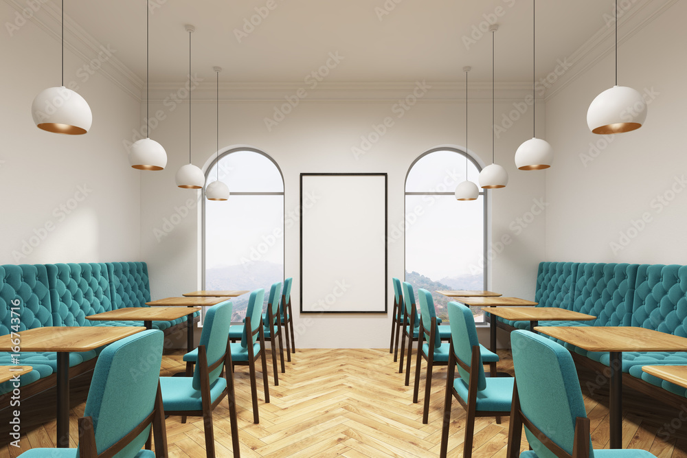Fototapeta premium Blue green cafe interior, poster