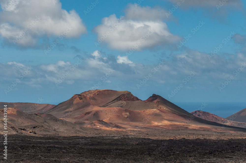 Volcanic crater and ancient basalitc lava flows, Lanzarote, Canary Islands