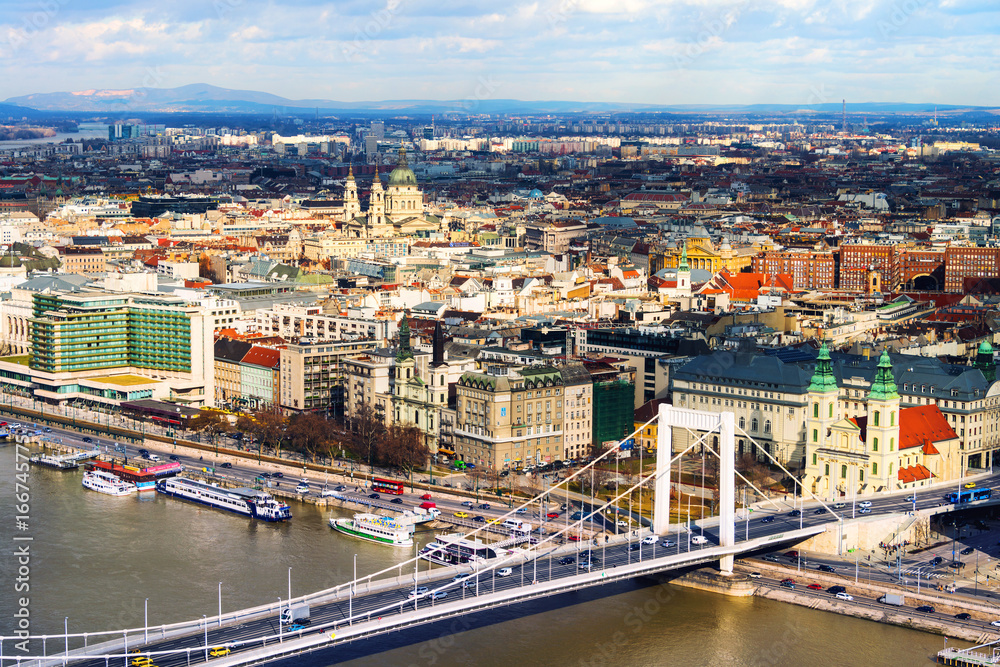 Aerial view of Budapest, Hungary with clouds