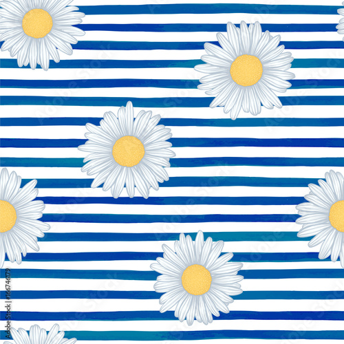 Fototapeta Naklejka Na Ścianę i Meble -  Beautiful seamless pattern with blue watercolor stripes. hand painted brush strokes, striped background. Vector illustration.