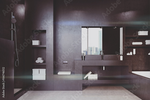 Black bathroom  tub  sink and mirror toned