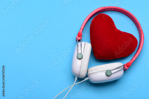 Headset for music and love symbol. Modern and stylish earphones