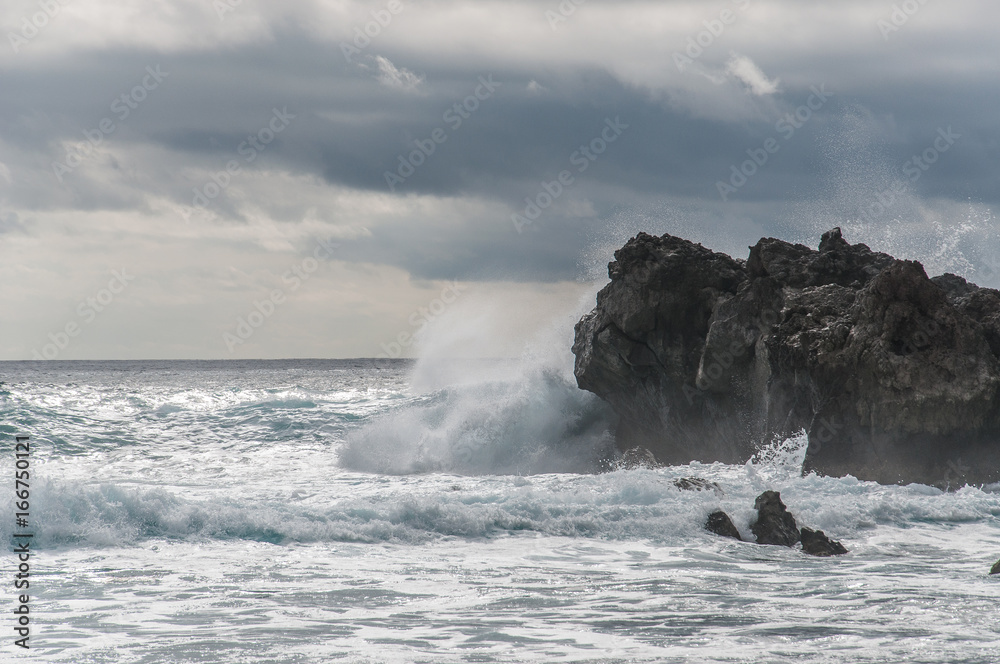 Fringing waves on rocky cove, Lanzarote, canary Islands