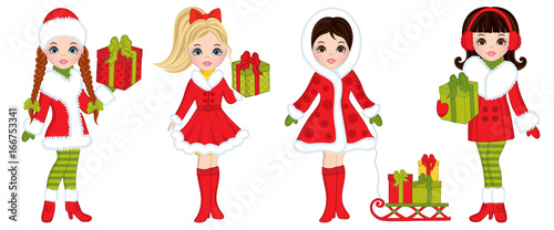 Vector Beautiful Young Girls with Christmas Gifts © TheCreativeMill