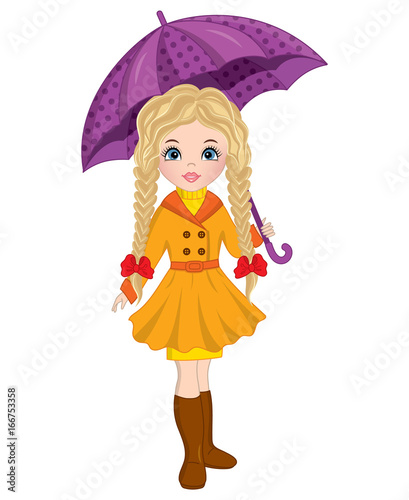 Vector Beautiful Autumn Girl with Umbrella