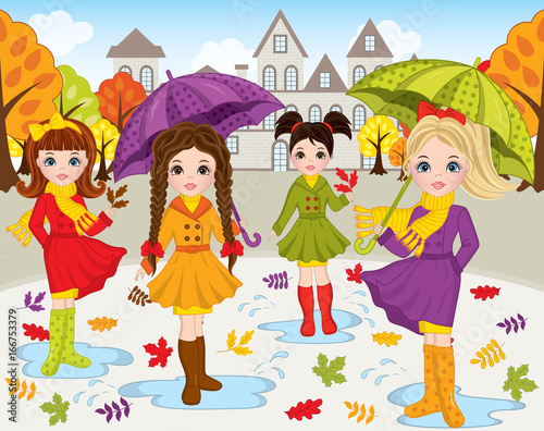 Vector Autumn Set with Beautiful Girls 
