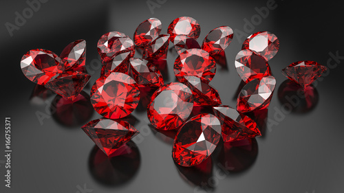 Rubies on a black background. Template, mockup.