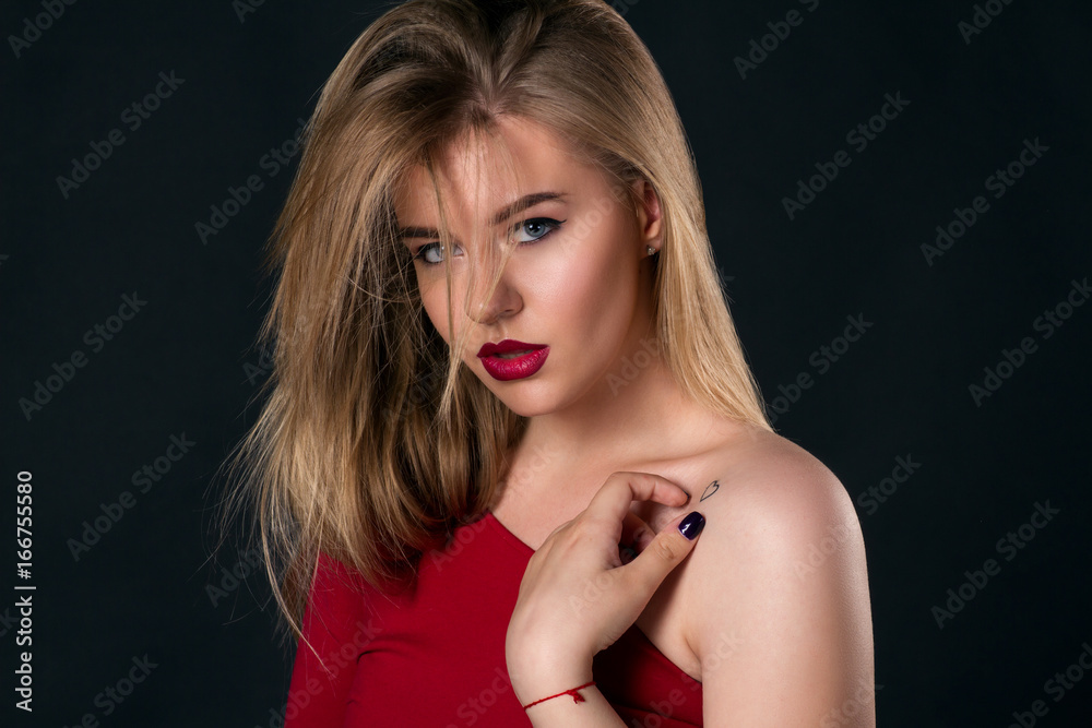 Blond girl with red lips Blond girl with red lips