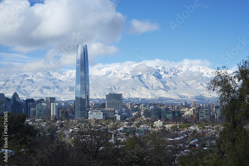 City of Santiago, capital of Chile, in winter after a fish fall of snow.