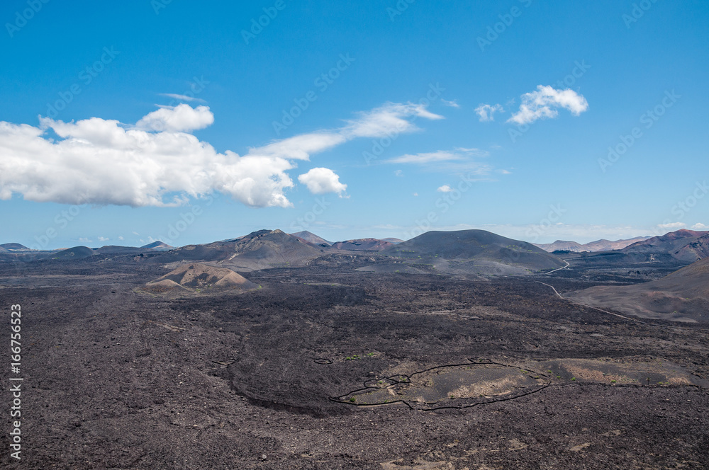 Overlapping basaltic lava flow and volcanoes, Lanzarote, Canary Islands