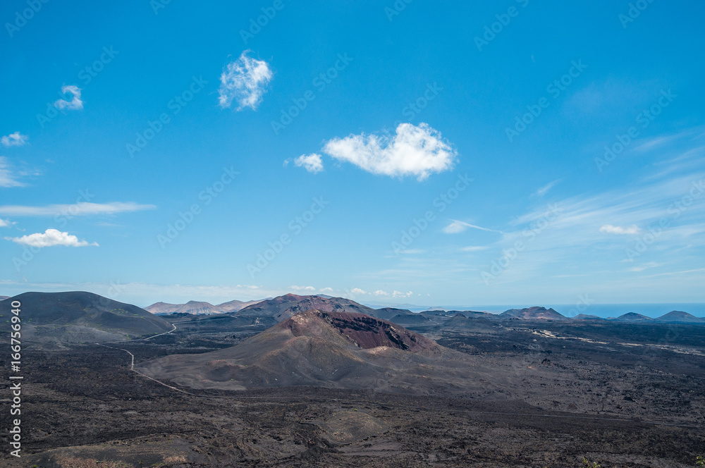 Basaltic lava flow and volcanoes, Lanzarote, Canary Islands