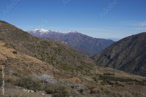 Mountainous landscape of Parque Yerba Loca set in a glacial valley close to Santiago, capital of Chile. 