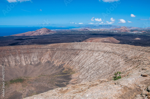 Non - active volcanic crater and ancient basalitc lava flows, Lanzarote, Canary Islands