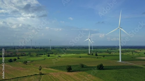  Wind turbines generating electricity. energy conservation concept