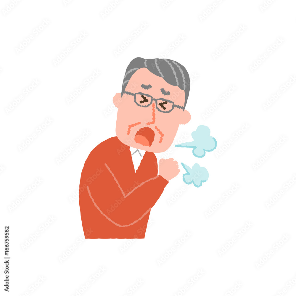 vector illustration of an elderly man coughing vector illustration of an elderly man coughing