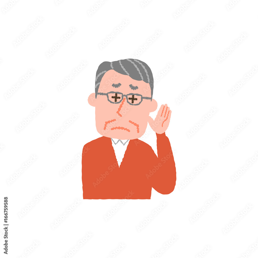 vector illustration of an elderly man hard to hear