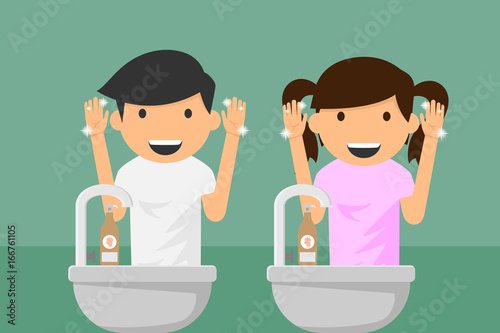 Kids hands washing. vector illustration.