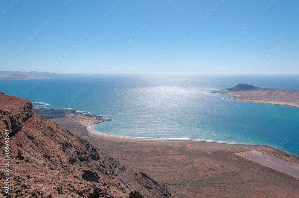 View of the seafront that separates Lanzarote from La Graziosa island, Mirador del Rio, Lanzarote, Canary Island