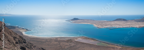 Panoramic view of the seafront that separates Lanzarote from La Graziosa island, Mirador del Rio, Lanzarote, Canary Island © Gianluca