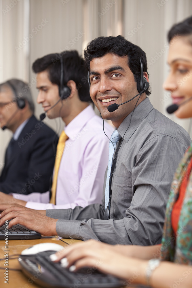 Call center agent smiling