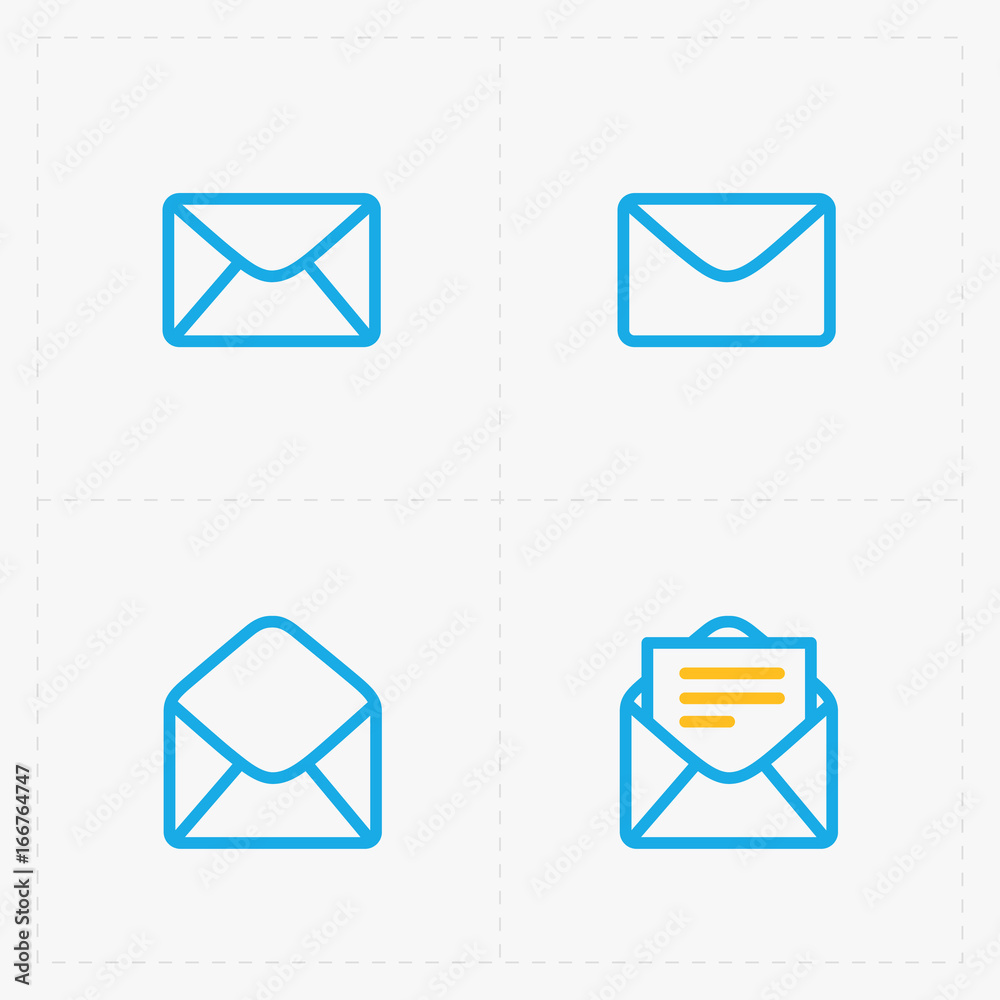 Email and envelope icons on White Background. Email and envelope icons on White Background.