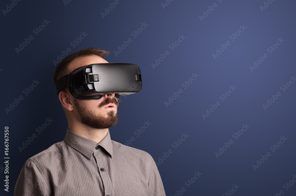 Businessman with virtual reality goggles