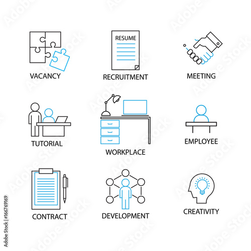 Human resource or HR management info graphic element and Pictogram. recruitment process Concept. Modern Flat thin line designed vector illustration. © surapong