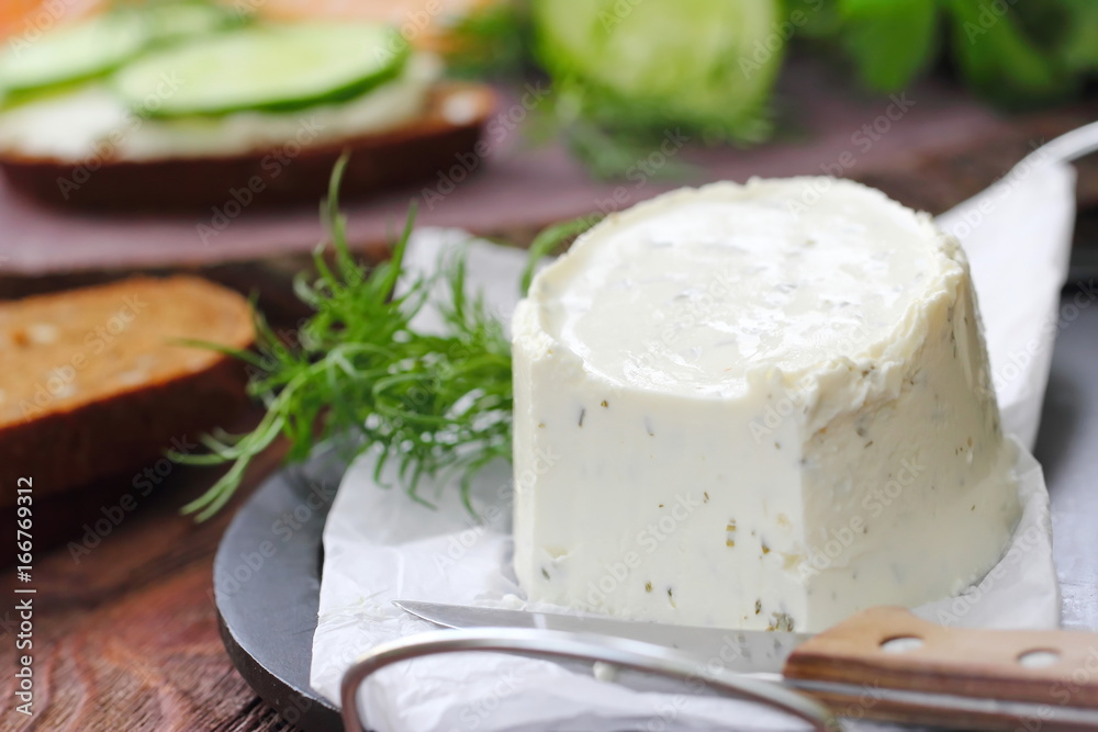 Delicious soft cheese with greens Delicious soft cheese with greens