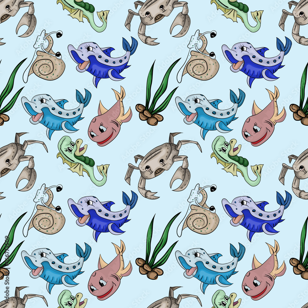 Obraz premium Seamless background underwater life child drawing 2