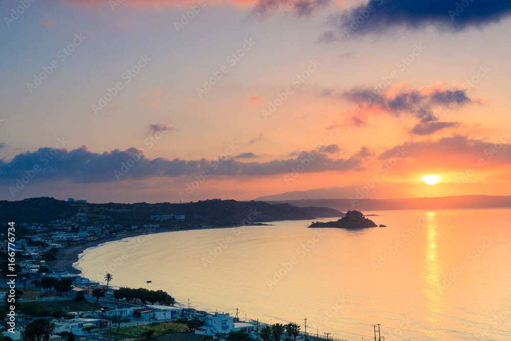 Beautiful sunrise above the Kefalos bay in Kos island, Greece.