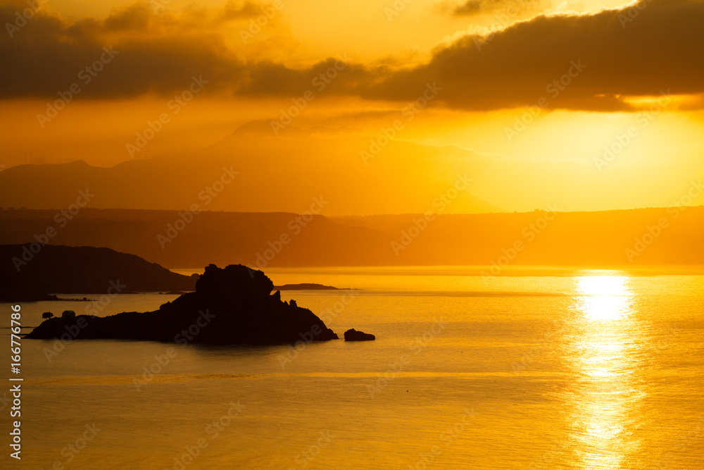 Beautiful sunrise above the Kefalos bay in Kos island, Greece.