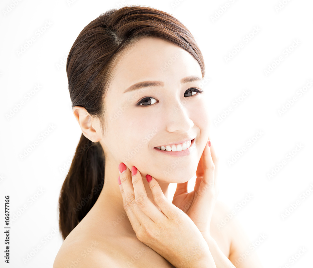closeup beautiful young woman with clean face closeup beautiful young woman with clean face