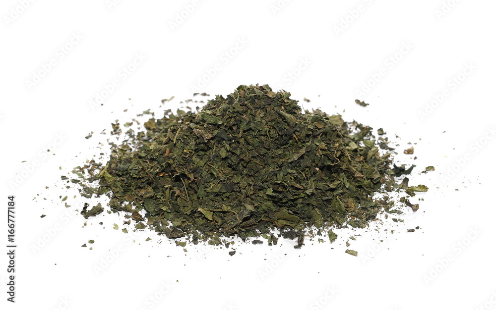Dry cut nettle pile, isolated on white background Dry cut nettle pile, isolated on white background