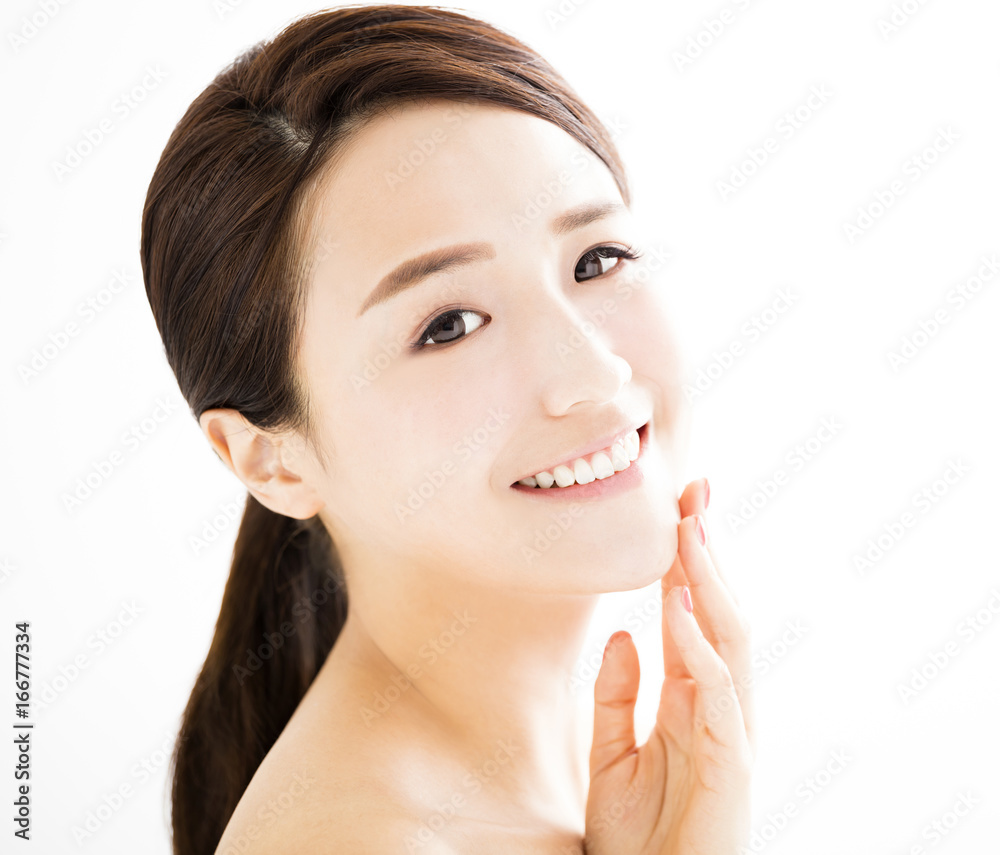 closeup beautiful young woman with clean face closeup beautiful young woman with clean face