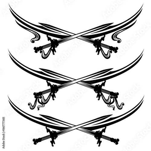 crossed swords design set - black and white vector page dividers