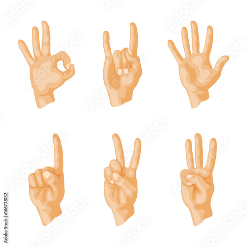 Hands deaf-mute different gestures human arm people communication message vector illustration.