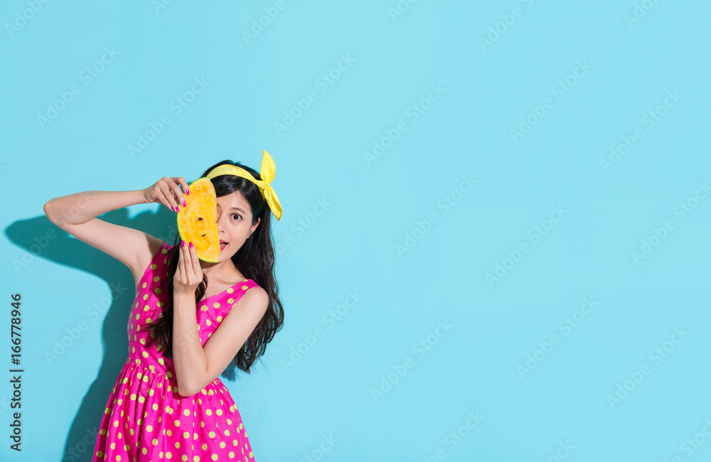 happy elegant woman holding fresh watermelon happy elegant woman holding fresh watermelon