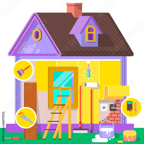 Renovation apartment. Home interior and repairs at home. Vector illustration in a flat style.