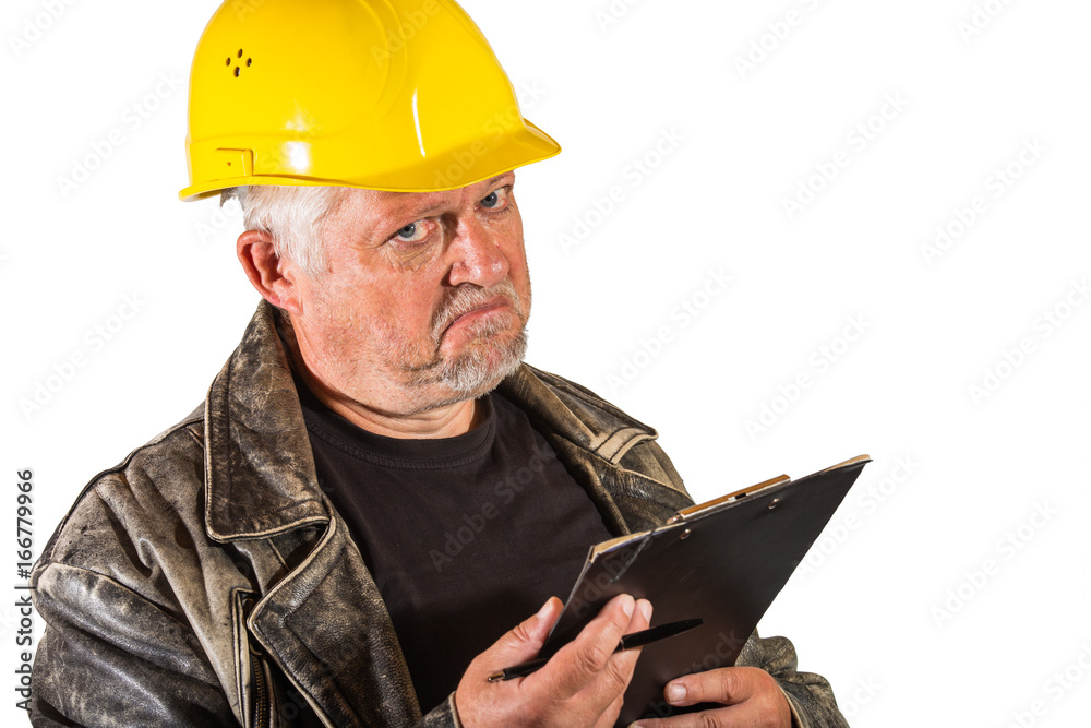 Portrait of a construction manager, he looks very skeptical Portrait of a construction manager, he looks very skeptical