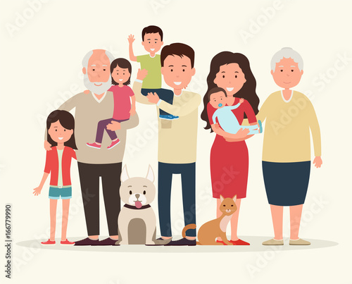 Big family. Parents and children.