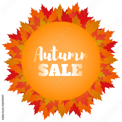 Autumn sale. Circle banner with autumn leaves. Vector illustration