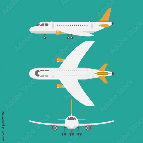 Vector airplane illustration top view and aircraft transportation travel way design journey transport.