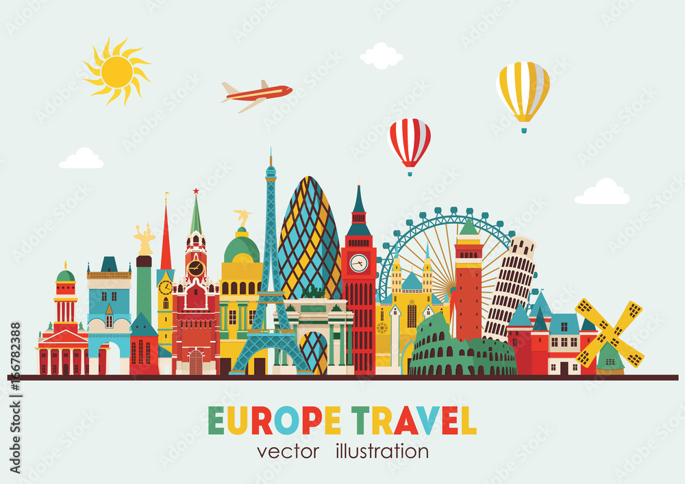 Europe skyline detailed silhouette. Vector illustration - stock vector