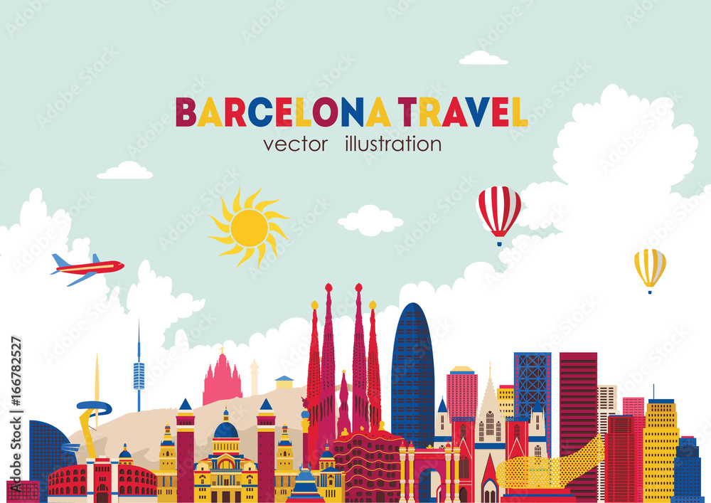 Fototapeta premium Barcelona skyline detailed silhouette. Vector illustration - stock vector