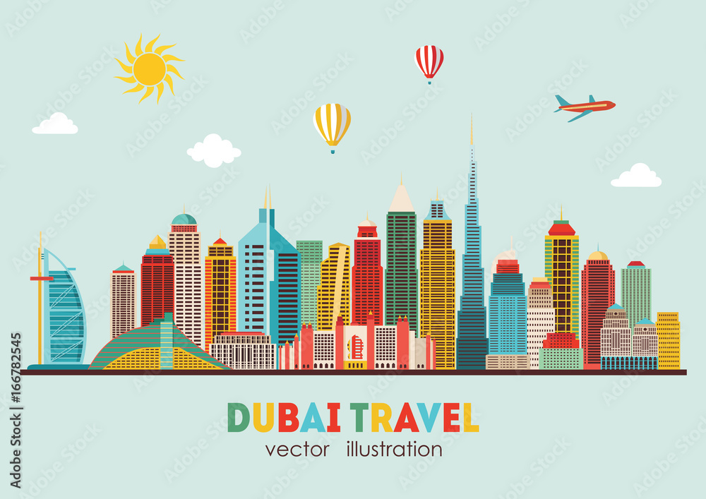 Dubai City skyline detailed silhouette. Vector illustration - stock vector