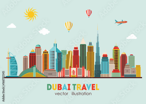 Dubai City skyline detailed silhouette. Vector illustration - stock vector