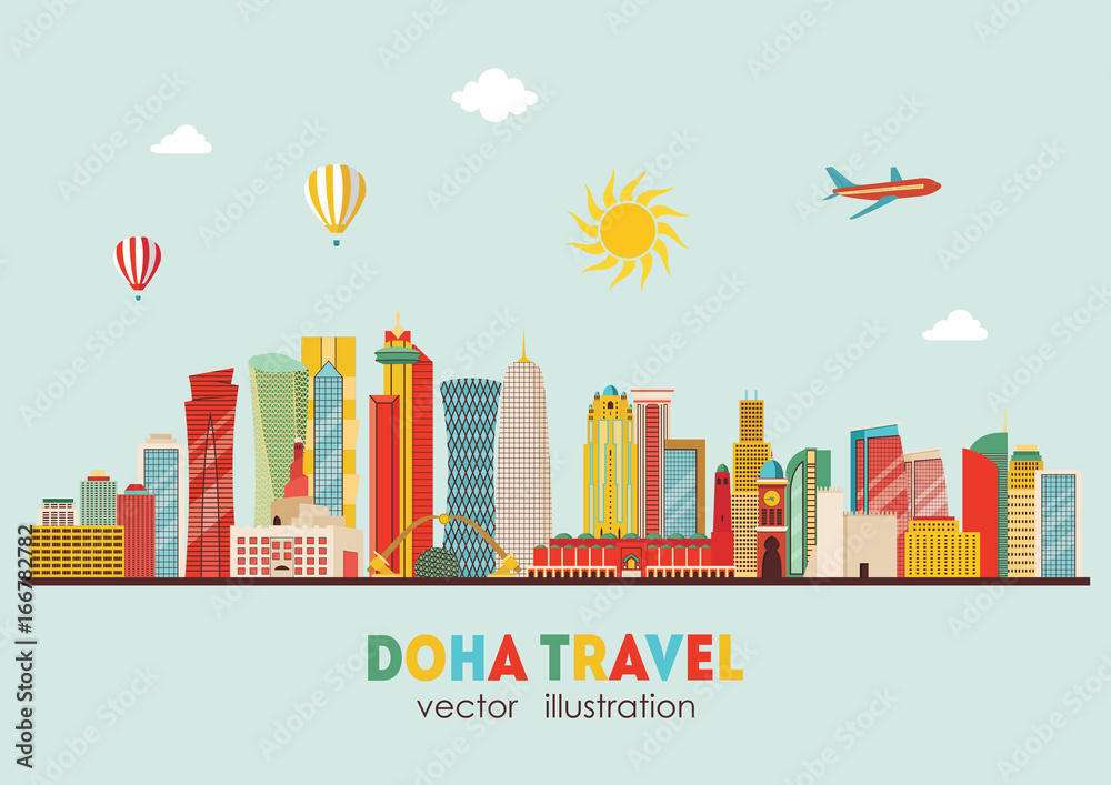 Doha detailed skyline. Vector illustration - stock vector